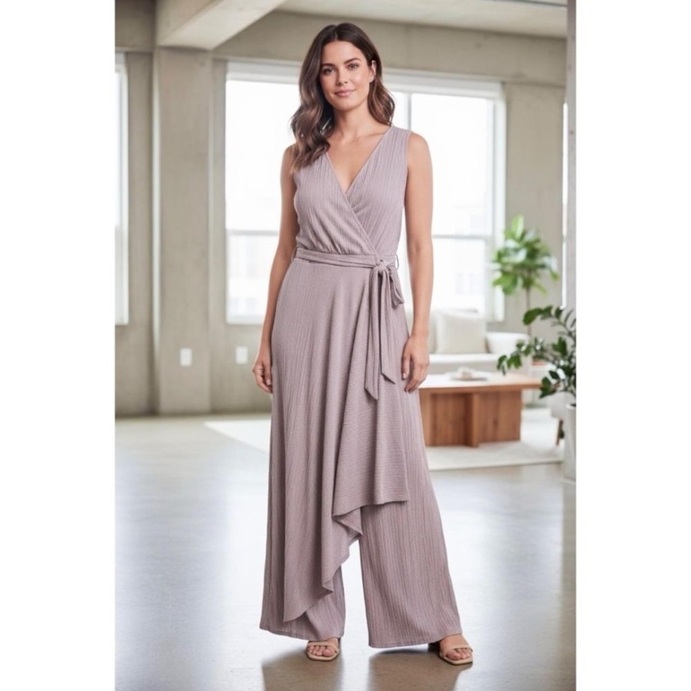 Calvin Klein Gauze jumpsuit Sleeveless Wrap Midi Dress in Dusty Rose - Picture 6 of 6